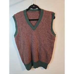 VTG 100% Shetland Wool Sweater Vest Red USA Size M Grandpa Classic Preppy